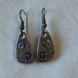 BRIGHTON Silver Teardrop Earrings with Swirling Design